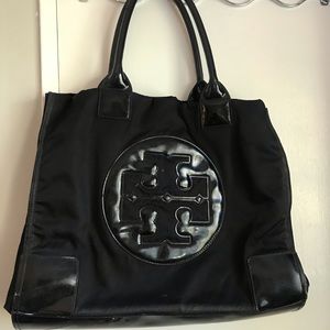 TORY BURCH Black Ella Patent Tote Bag